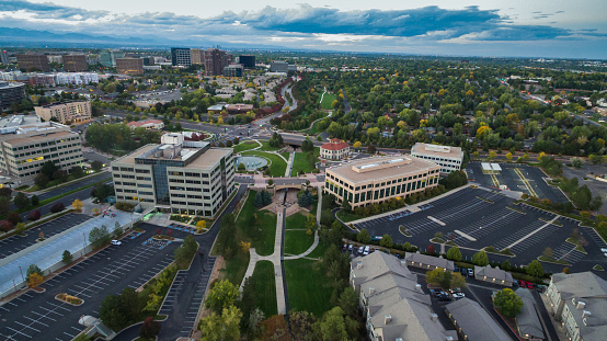 Aerial view of business park in the Autumn.