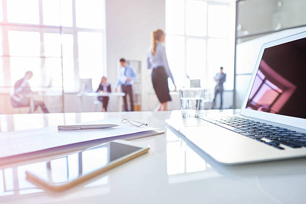 istock Modern desk of businessman 611991076