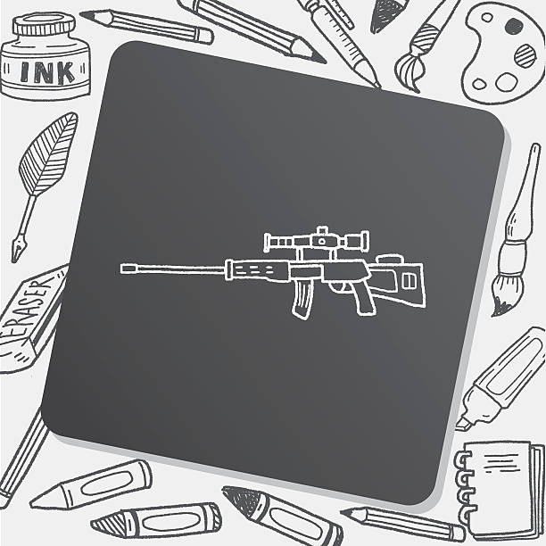 ilustraciones, imágenes clip art, dibujos animados e iconos de stock de francotirador rifle garabato  - m14