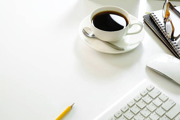istock Business work place with cup of coffee 611993596
