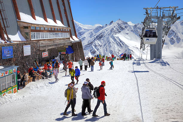 Elbrus. Aerial lift on the first level stock photo