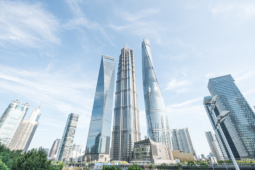 shanghai city landmark skyscrapers,jin mao tower,shanghai world financial center&shanghai tower of Lujiazui financial district.
