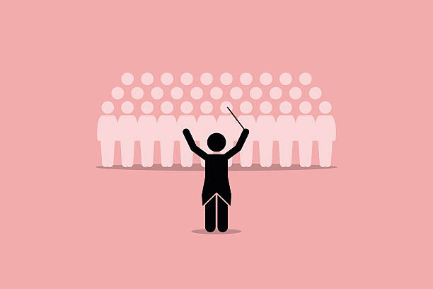Conductor conducting a choir group. Conductor conducting a choir group. Vector artwork depicts leadership, director, instructor, master, and coordinator. classical orchestral music stock illustrations