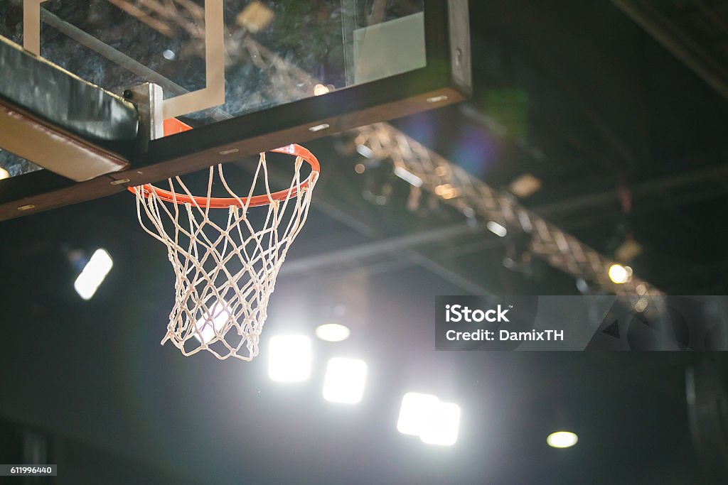 Basketball Hoop. Basketball hoop, night game. Basketball - Sport Stock Photo