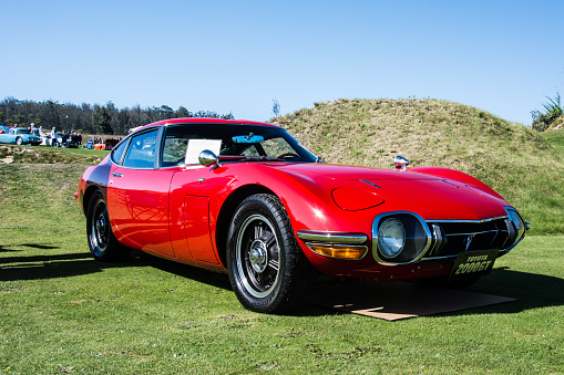 Nipomo, California, United States - October 2, 2016: A rare 1967 Toyota 2000 GT on the lawn at the inaugural Concours d'Elegance at the Monarch Dunes Golf Club