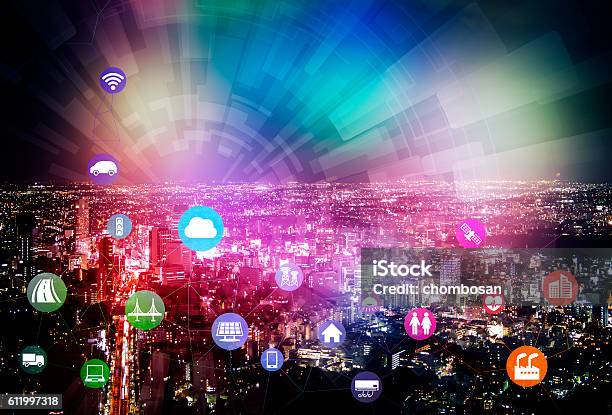 Smart City And Internet Of Things Various Communication Devices Stock Photo - Download Image Now