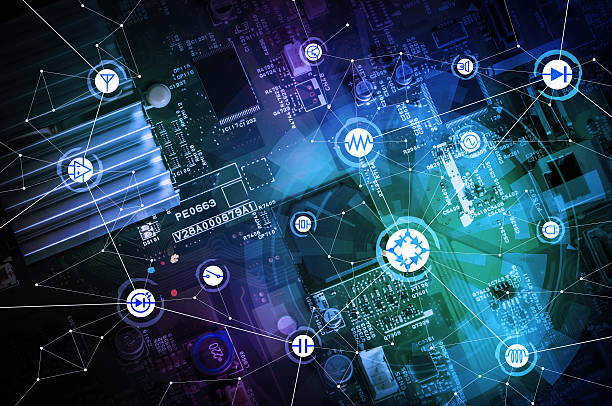 istock wired schematic symbol icons on electric circuit board 611998414
