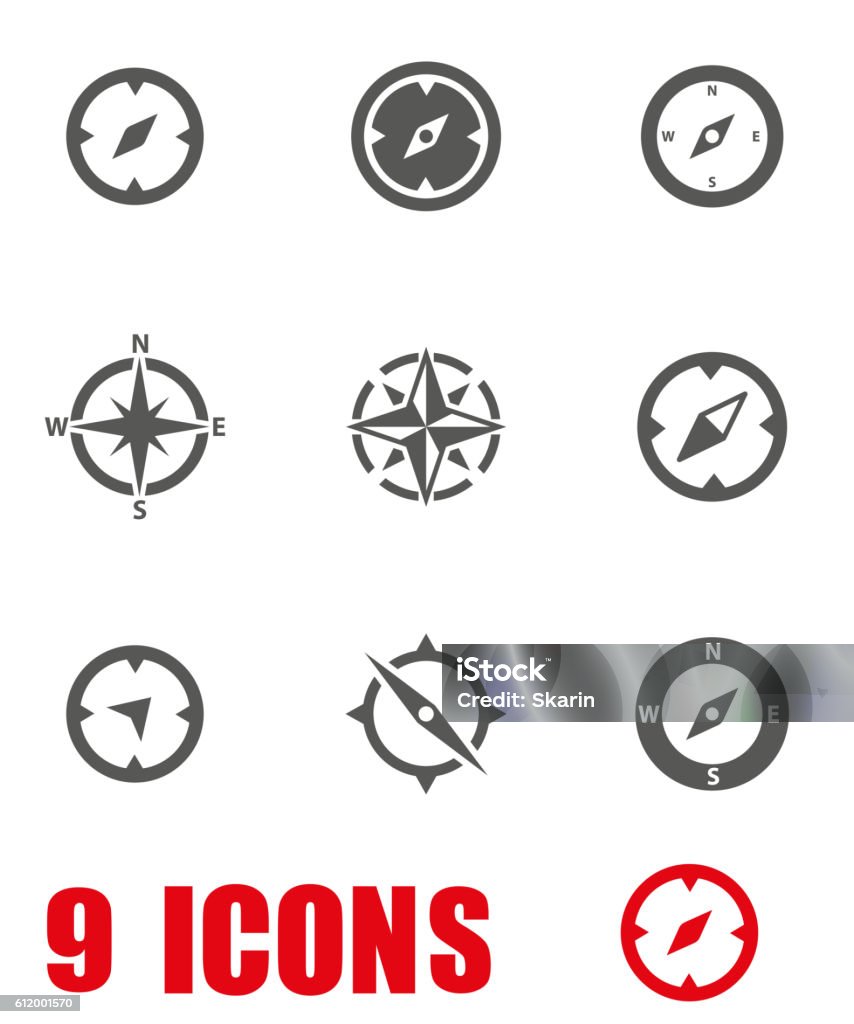 Vector grey compass icon set on white background Adventure stock vector