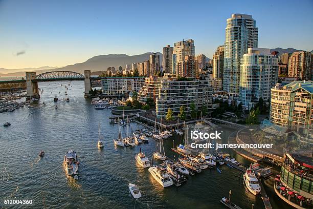 Vancouver Bc Canada Cityscape At Sunset Stock Photo - Download Image Now - Vancouver - Canada, Canada, City
