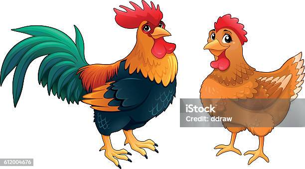 Funny Couple Of Rooster And Hen Stock Illustration - Download Image Now -  Couple - Relationship, Humor, Rooster - iStock
