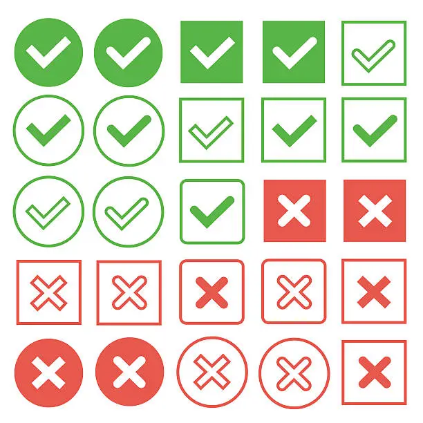 Vector illustration of green check marks and red crosses