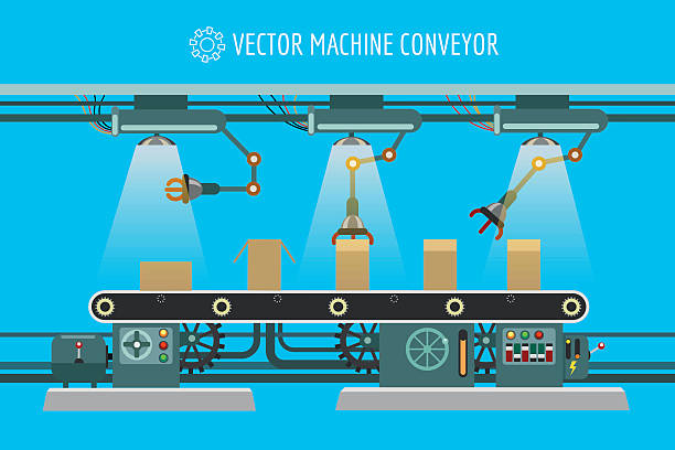 ilustrações de stock, clip art, desenhos animados e ícones de machinery industrial factory conveyor belt - the game of operation