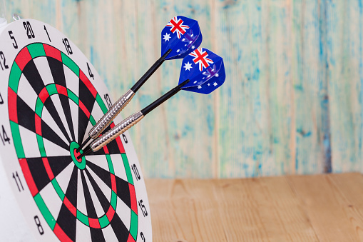 Darts arrow with Australia flags on dart board , white  background