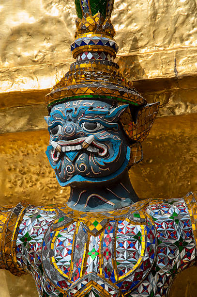 istock Temple guardians statues decorating large Asian temple Asia. 612007784