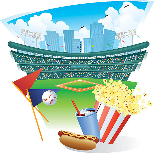 ilustraciones, imágenes clip art, dibujos animados e iconos de stock de partido de béisbol  - campo de béisbol