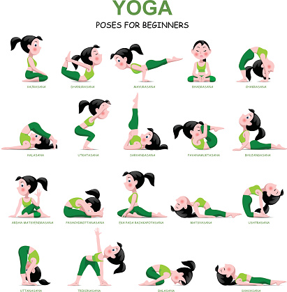Cartoon Girl In Yoga Poses With Titles Stock Illustration - Download Image  Now - Yoga, Child, Illustration - iStock