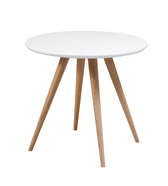 istock White round table with four wooden legs 612009322