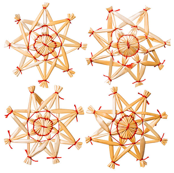 istock Straw Christmas Stars White Isolated, Xmas Tree Hanging Snowflake 612011132