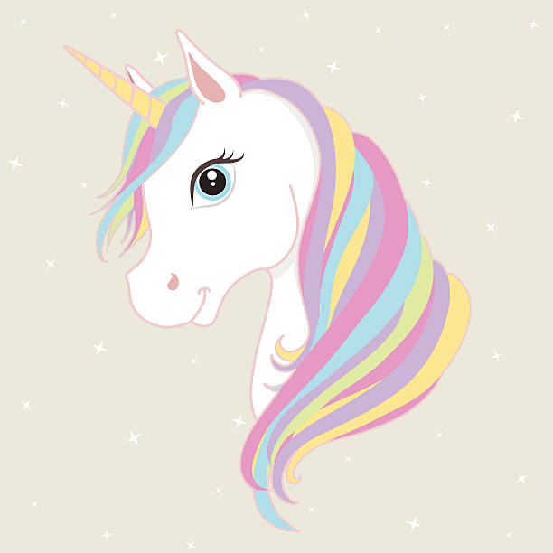 White unicorn vector head with mane and horn. Vector illustration. vector art illustration