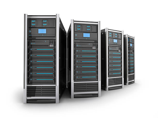 Four big server Four Server high-end, view top on white background (done in 3d rendering)  fileserver stock pictures, royalty-free photos & images