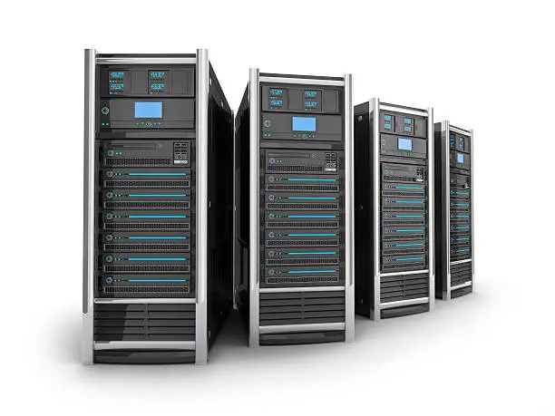 Four Server high-end, view top on white background (done in 3d rendering) 