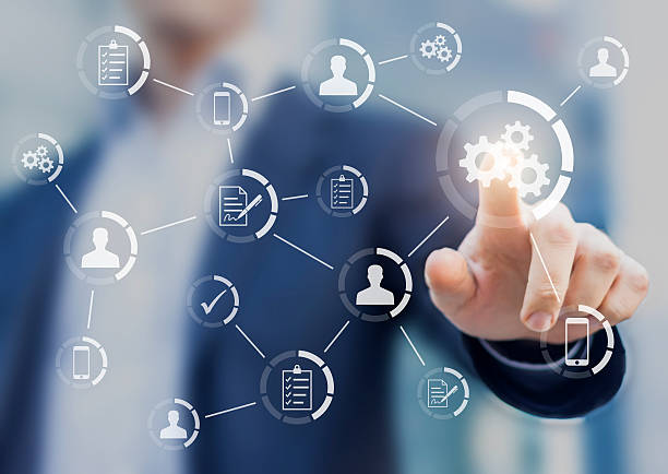 istock Automation of business workflows and processes with businessman 612012708