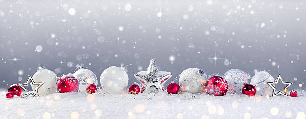 istock Christmas Baubles Decoration And Snowfall On Snow 612013216