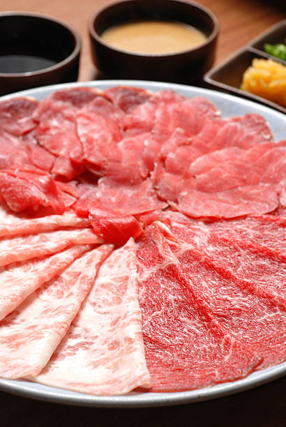 istock Sukiyaki Fresh Beef pork slices, Vegetable, Dinner Set 612015146