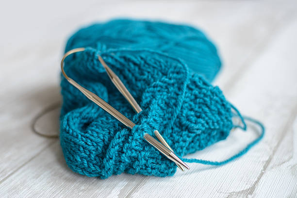 ball of yarn blue stock photo