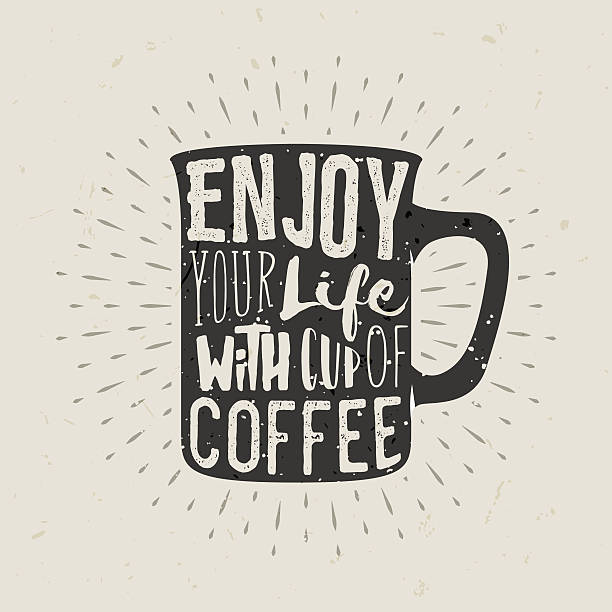 ręcznie rysowana sylwetka filiżanka kawy z napisem. - starbucks coffee drink coffee cup stock illustrations