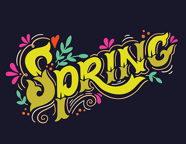 Spring. Hand drawn vintage lettering with floral decoration elem - ilustração de arte vetorial