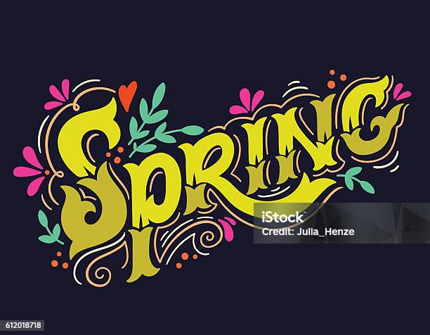 Spring Lettering Art Spring Hand Drawn Vintage Lettering With Floral Decoration Elem Stock ...
