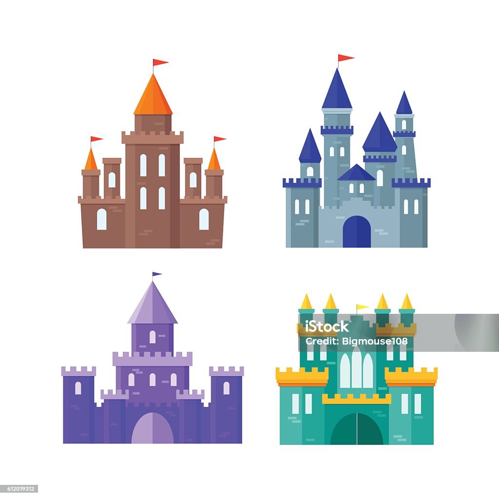 Ancient Castle Building Set. Vector Color Ancient Castle Building Set. Flat Design Style. Vector illustration Castle stock vector