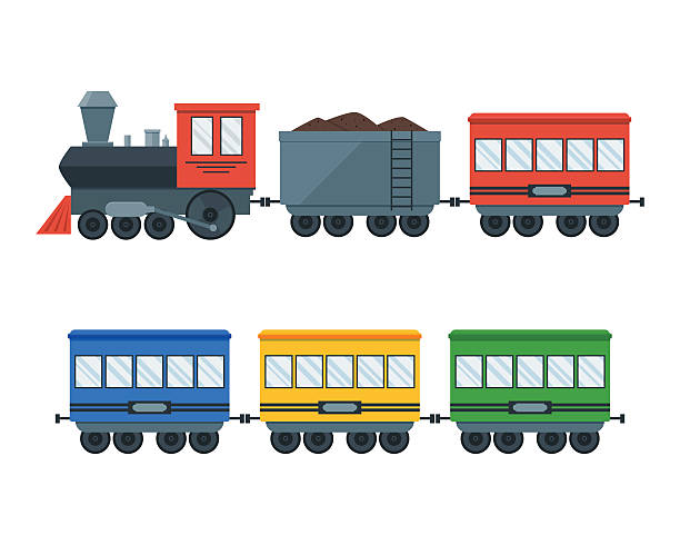 ilustraciones, imágenes clip art, dibujos animados e iconos de stock de tren de transporte retro vintage. vector - steam train