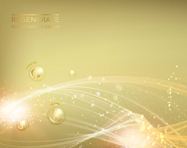 Regenerate face cream. Science illustration of a cream molecule. Regenerate face cream and Vitamin complex concept. Organic cosmetic and skin care cream. Beauty skin care design over golden background. Vector illustration. skin care background stock illustrations