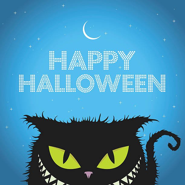 Happy Halloween Black Cat with evil smile vector art illustration