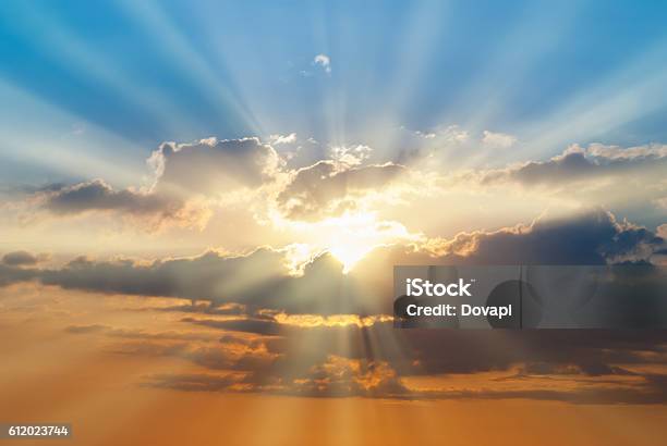 Blue And Orange Sunset Sky Stock Photo - Download Image Now - Cloud - Sky, Cloudscape, Sun