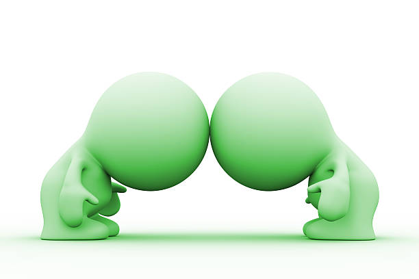 istock two green human characters with their heads together 612025722