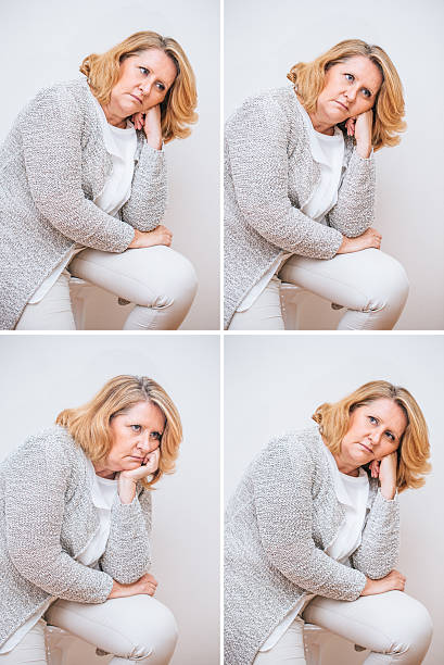 悲しい表情をした大人の女性コンポジット - mature adult sadness overweight women ストックフォトと画像