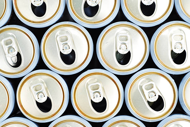 istock row of opened beer cans, top view 612028060