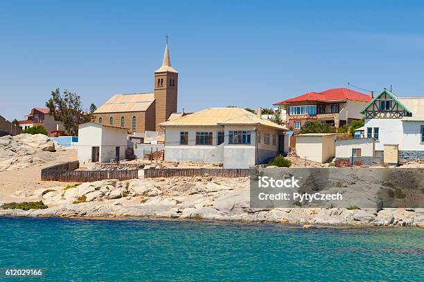 Coast Houses And Church In Luderitz Stock Photo - Download Image Now - City, Coastline, Namibia
