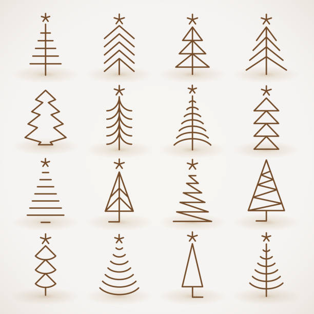 рождественская дерево набор - pencil pine stock illustrations