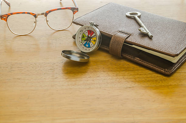 istock brown leather organizer with key and pocket watch 612032328