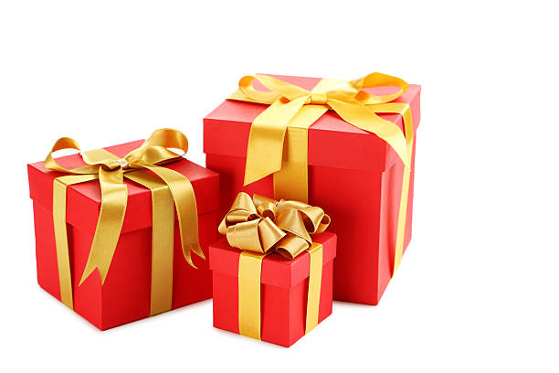 istock Gift boxes with ribbon isolated on a white 612032698