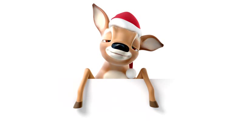 Cartoon deer in a hat of Santa Claus