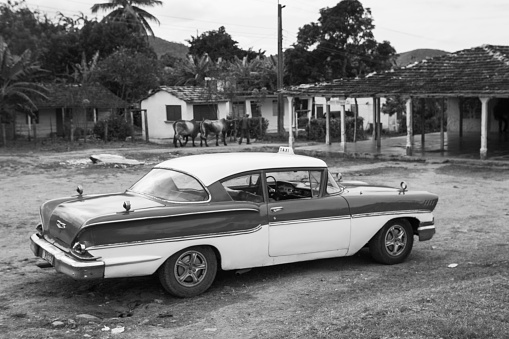 trinidad, turkey - January 21, 2016: Old american car is parked at iznaga trinidad cuba