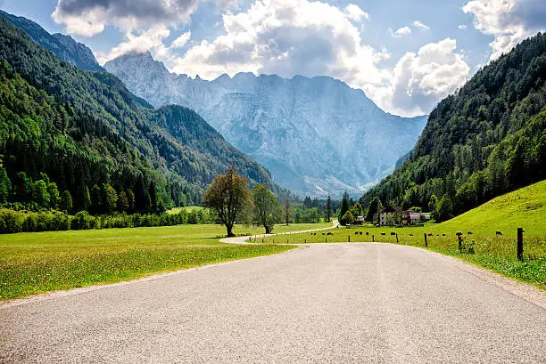 A road through the Alps in Slovenia