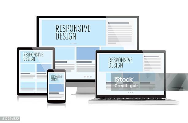 Responsive Design On Devices Stock Photo - Download Image Now - Web Page, Cooperation, Plan - Document