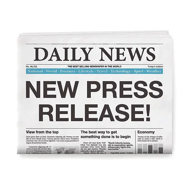 Vector illustration of NEW PRESS RELEASE! Headline. Newspaper isolated on White Background