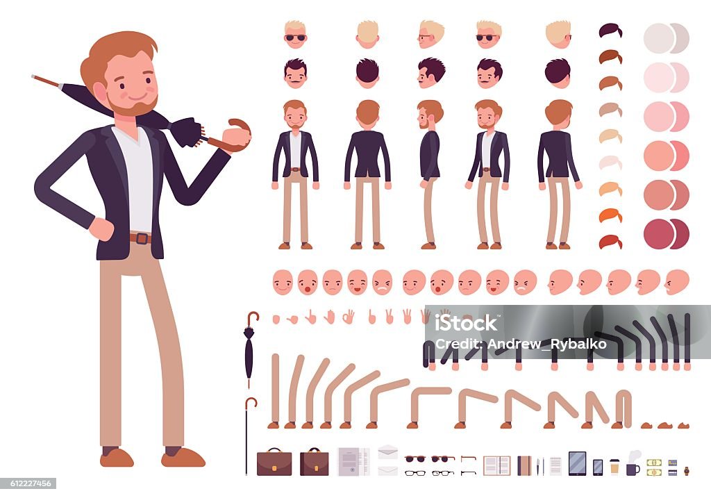 Smart casual male character creation set Smart casual male character creation set. Build your own design. Cartoon vector flat-style infographic illustration Characters stock vector